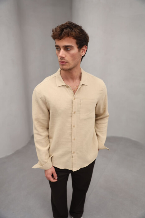 ONE COLOR SINGLE POCKET MEN SHIRT BEIGE/BEZHE 