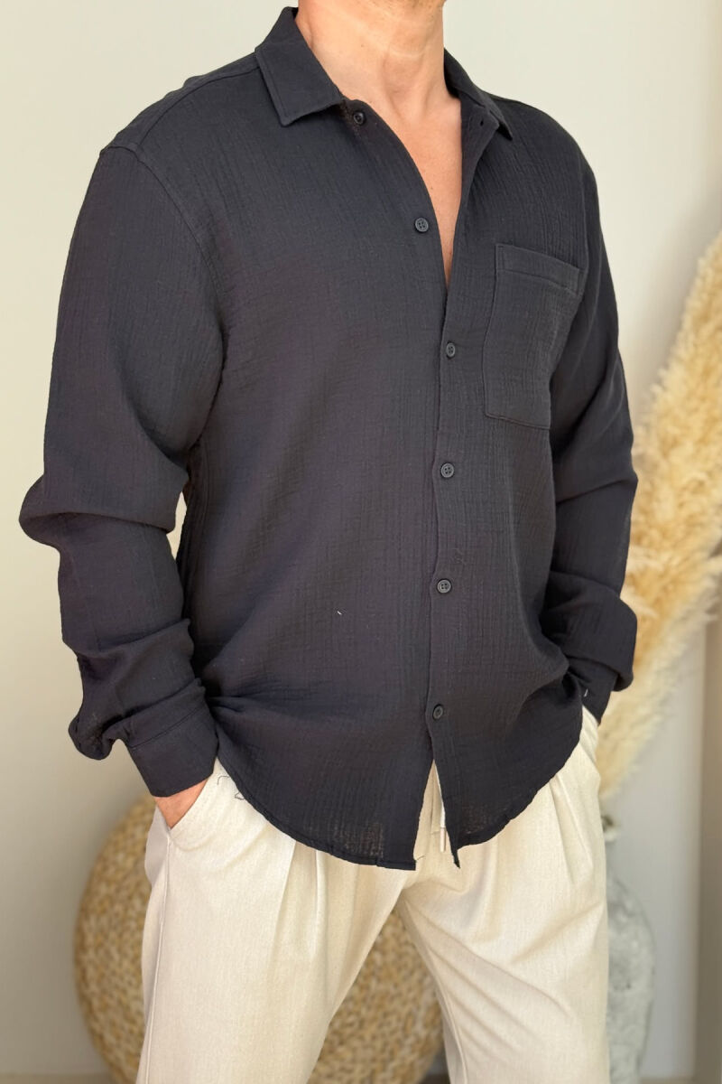ONE COLOR SINGLE POCKET MEN SHIRT BLACK/ E ZEZE - 2