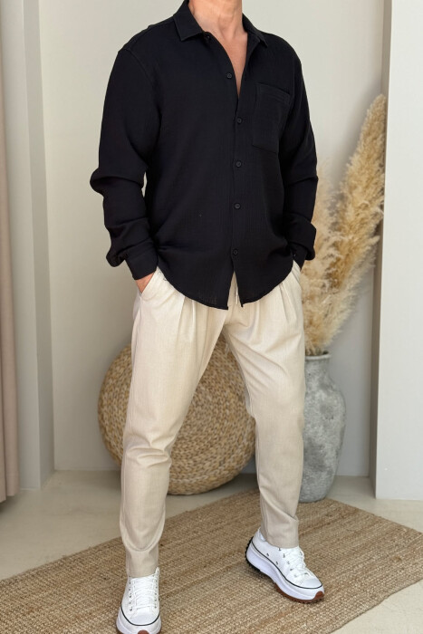 ONE COLOR SINGLE POCKET MEN SHIRT BLACK/ E ZEZE 