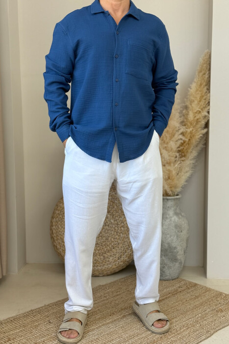 ONE COLOR SINGLE POCKET MEN SHIRT BLUE/BLU 
