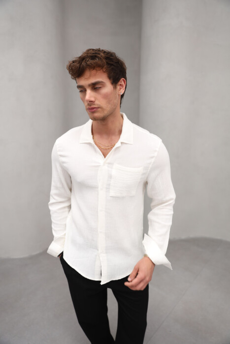 ONE COLOR SINGLE POCKET MEN SHIRT CREAM/KREM 
