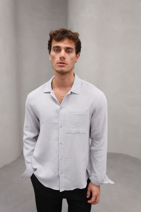 ONE COLOR SINGLE POCKET MEN SHIRT GREY/GRI 