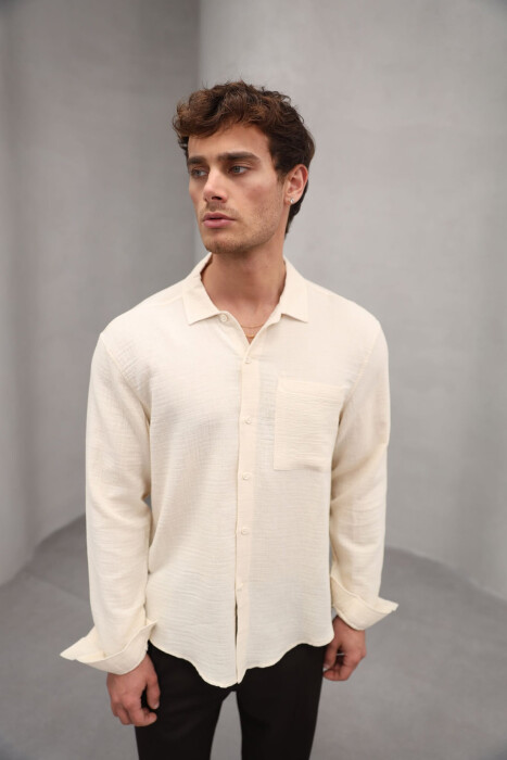 ONE COLOR SINGLE POCKET MEN SHIRT LIGHT BEIGE/BZHZB 