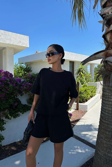 ONE COLOR SINGLE POCKET SHIRT+SHORTS WOMEN SET BLACK/ E ZEZE - 6