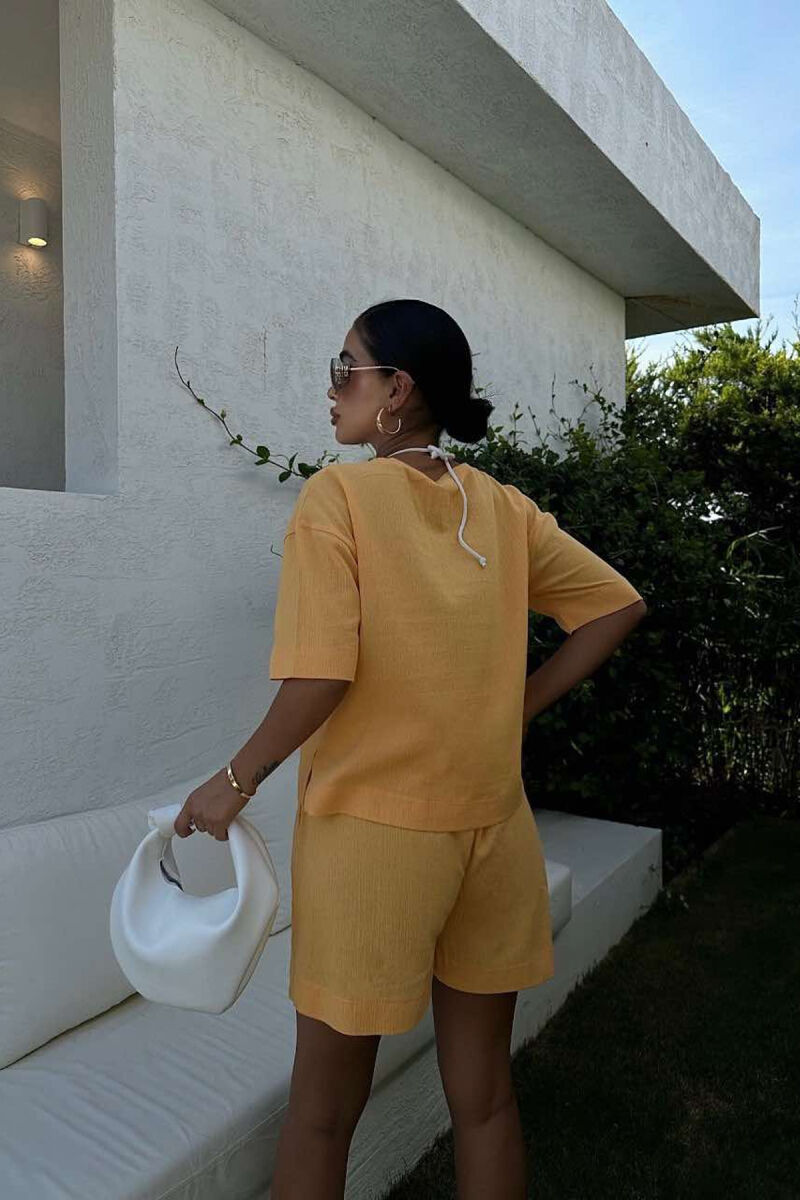 ONE COLOR SINGLE POCKET SHIRT+SHORTS WOMEN SET MUSTARD/MUSTARDE - 6