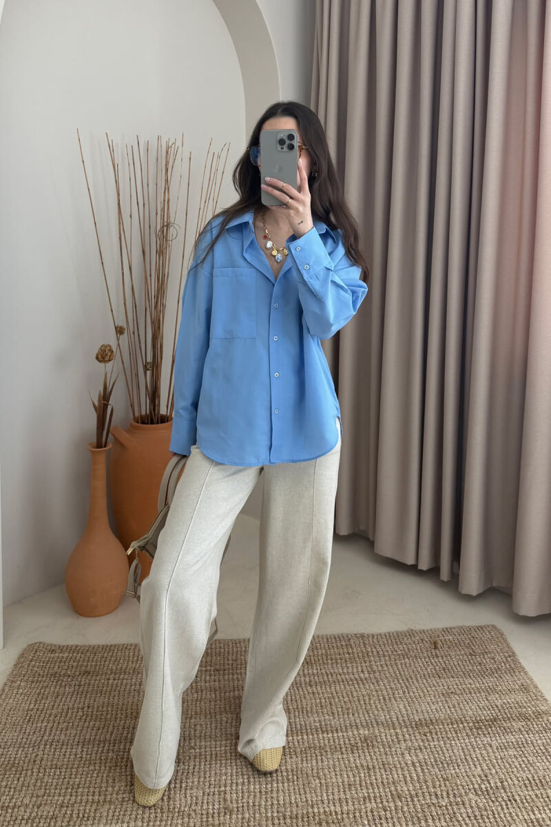 ONE COLOR SINGLE POCKET WOMEN SHIRT LIGHTBLUE/BZ - 1