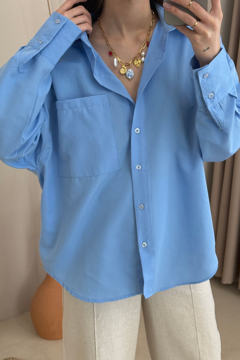ONE COLOR SINGLE POCKET WOMEN SHIRT LIGHTBLUE/BZ - 2