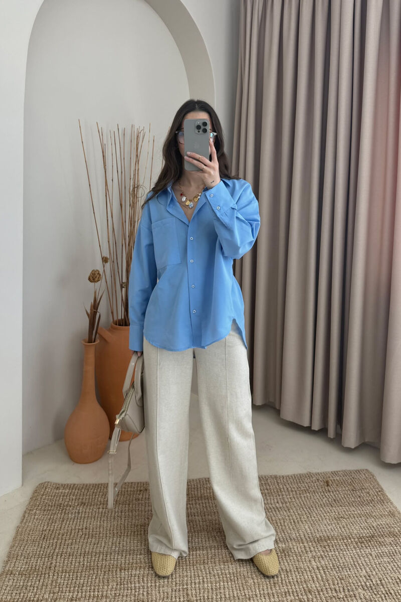 ONE COLOR SINGLE POCKET WOMEN SHIRT LIGHTBLUE/BZ - 4