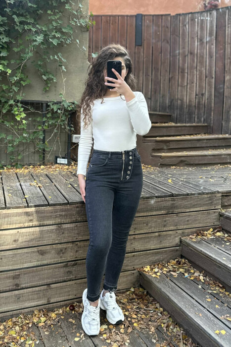 ONE COLOR SKINNY WOMEN JEANS DARK GREY/GEE - KLAUDIO FASHION