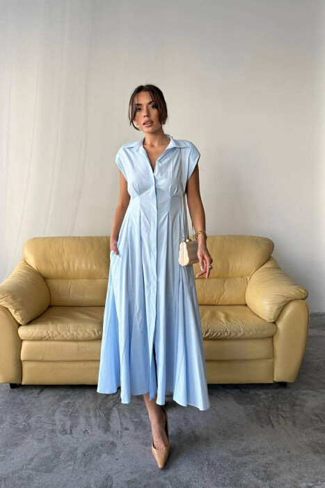ONE COLOR SLEEVELESS BUTTONED WOMAN DRESS BABY BLUE/BLU BY - 1