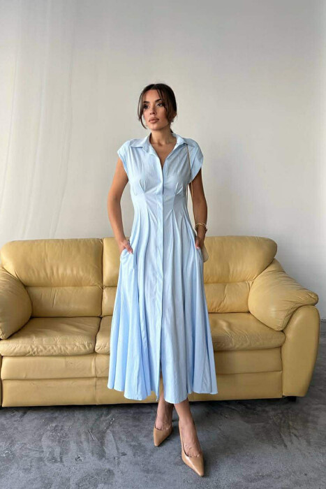 ONE COLOR SLEEVELESS BUTTONED WOMAN DRESS BABY BLUE/BLU BY - 2