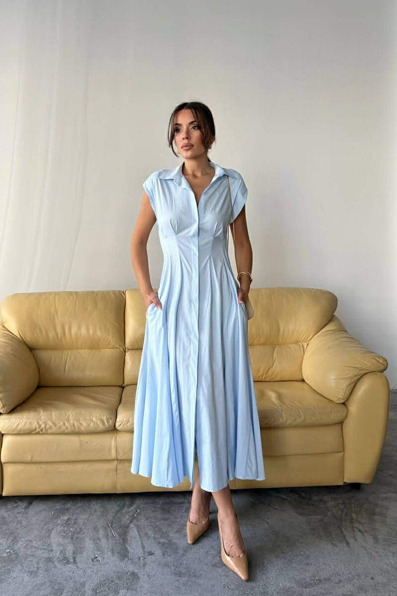 ONE COLOR SLEEVELESS BUTTONED WOMAN DRESS BABY BLUE/BLU BY - 2