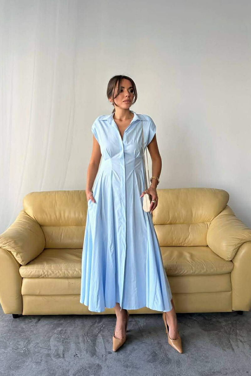 ONE COLOR SLEEVELESS BUTTONED WOMAN DRESS BABY BLUE/BLU BY - 3