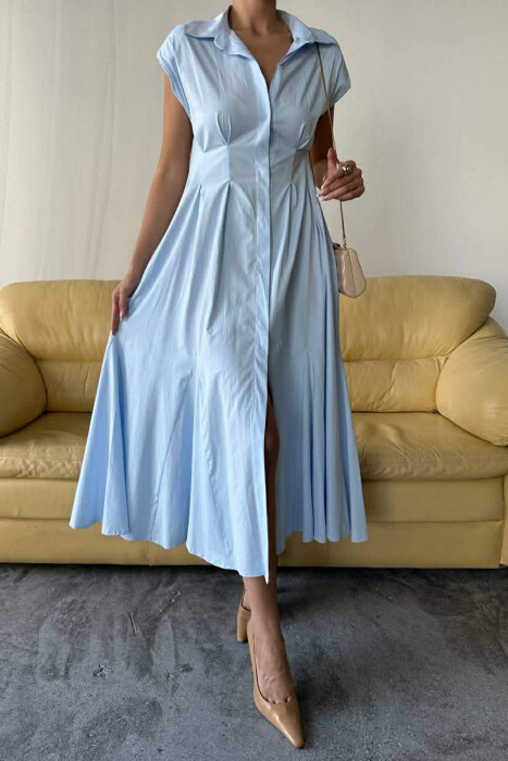 ONE COLOR SLEEVELESS BUTTONED WOMAN DRESS BABY BLUE/BLU BY - 4