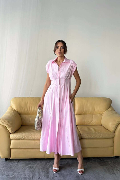 ONE COLOR SLEEVELESS BUTTONED WOMAN DRESS BABY PINK/ROZB 