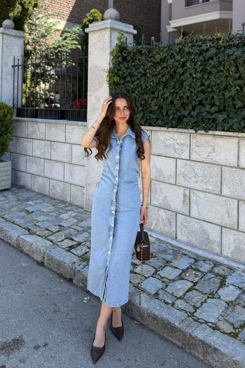 ONE COLOR SLEEVELESS DENIM WOMAN DRESS LIGHTBLUE/BZ - 1