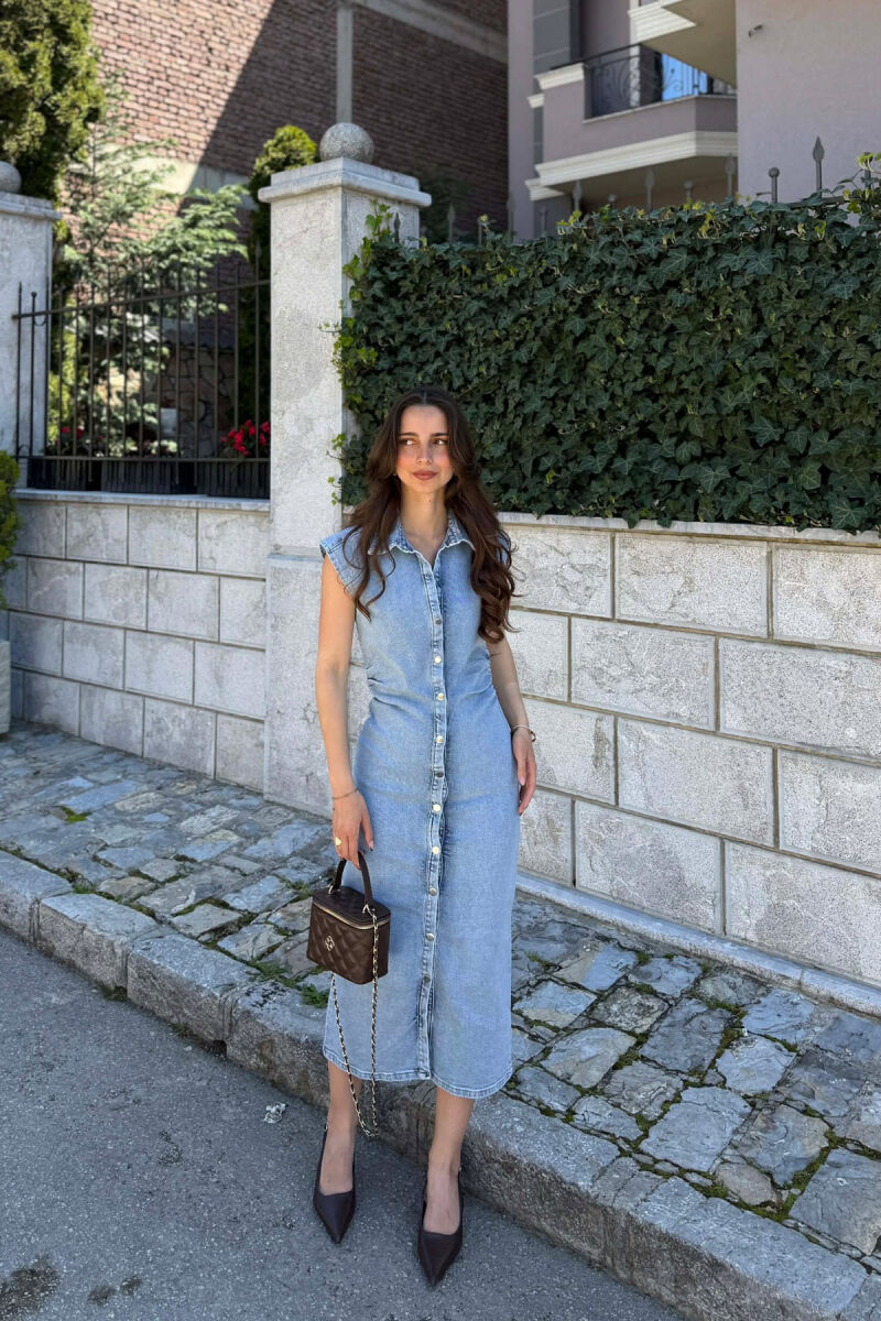 ONE COLOR SLEEVELESS DENIM WOMAN DRESS LIGHTBLUE/BZ - 2