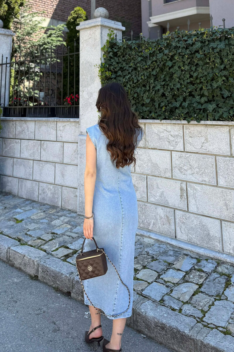 ONE COLOR SLEEVELESS DENIM WOMAN DRESS LIGHTBLUE/BZ - 5