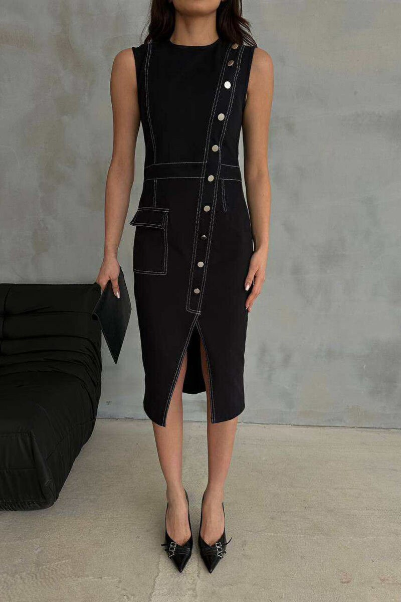 ONE COLOR SLEEVELESS DENIM WOMEN DRESS BLACK/ E ZEZE - 2