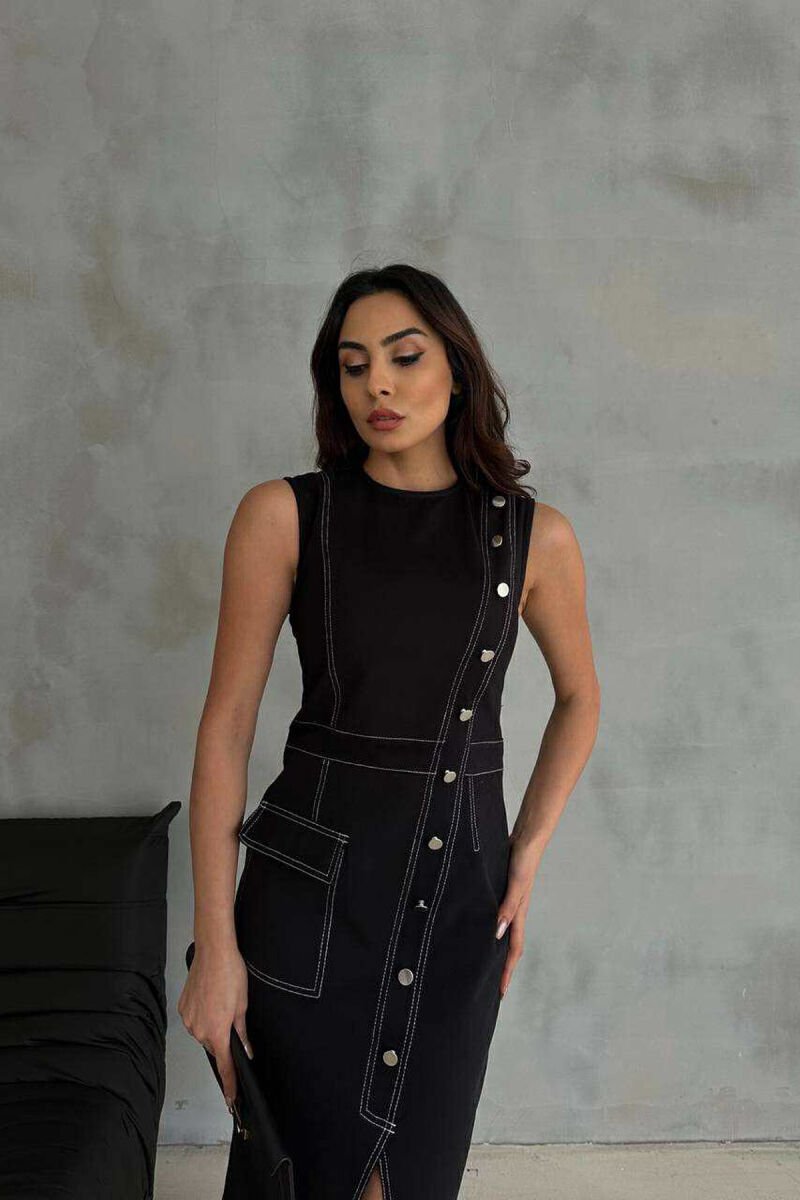 ONE COLOR SLEEVELESS DENIM WOMEN DRESS BLACK/ E ZEZE - 3