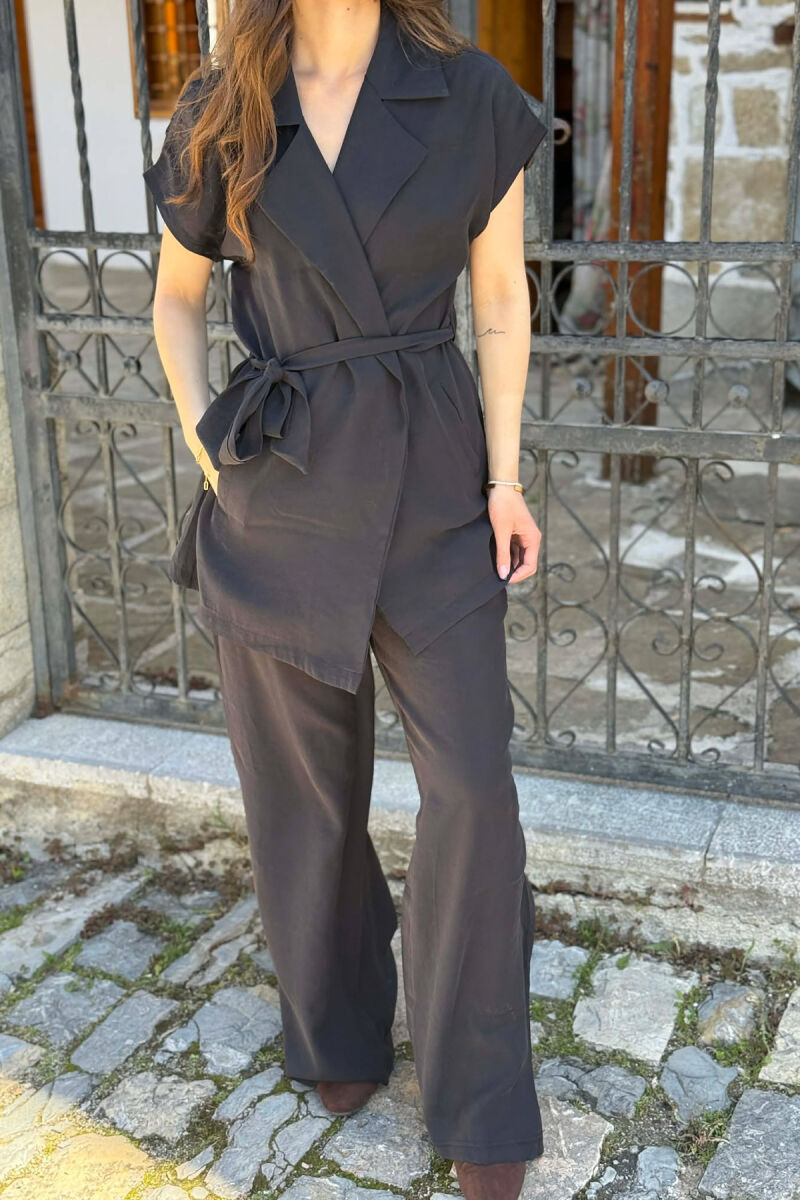 ONE COLOR SLEEVELESS LACING SHIRT+ TROUSERS WOMEN SET BLACK/ E ZEZE - 3