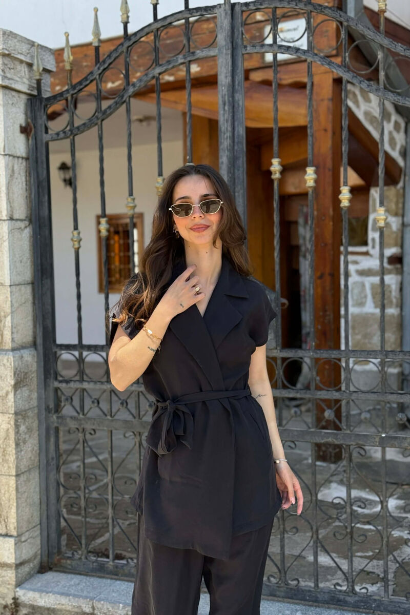 ONE COLOR SLEEVELESS LACING SHIRT+ TROUSERS WOMEN SET BLACK/ E ZEZE - 4