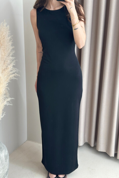 ONE COLOR SLEEVELESS LONG WOMEN DRESS BLACK/ E ZEZE - 4