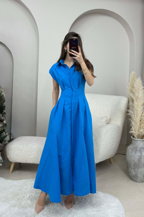 ONE COLOR SLEEVELESS LONG WOMEN DRESS BLUE/BLU - KLAUDIO FASHION