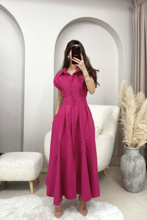 ONE COLOR SLEEVELESS LONG WOMEN DRESS FUCHSIA/CIKLAMI - KLAUDIO FASHION