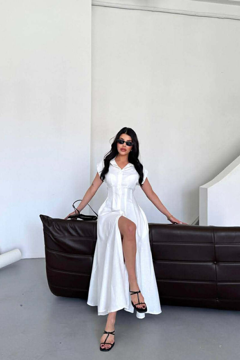 ONE COLOR SLEEVELESS LONG WOMEN DRESS WHITE-E BARDHE - 1