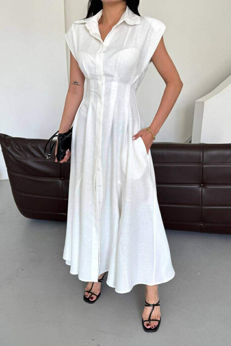 ONE COLOR SLEEVELESS LONG WOMEN DRESS WHITE-E BARDHE - 2