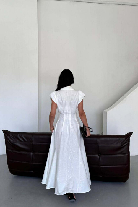 ONE COLOR SLEEVELESS LONG WOMEN DRESS WHITE-E BARDHE - 3