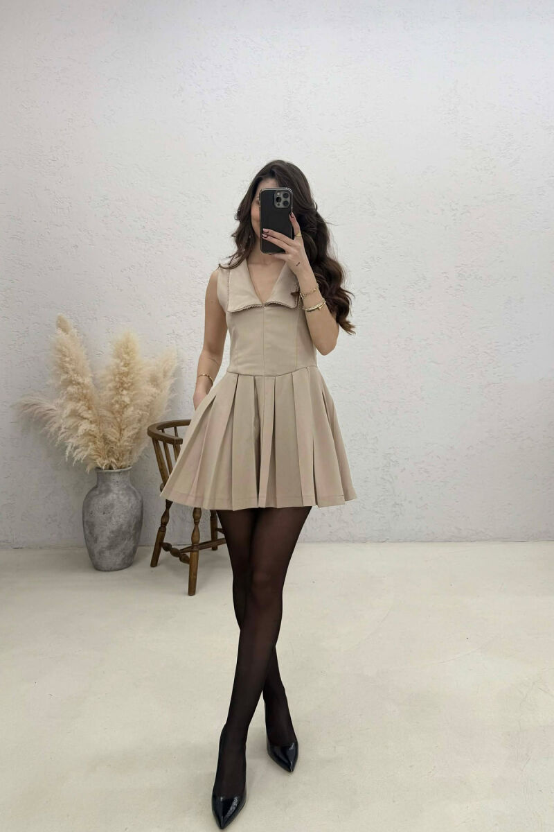 ONE COLOR SLEEVELESS WOMAN DRESS BEIGE/BEZHE - 3