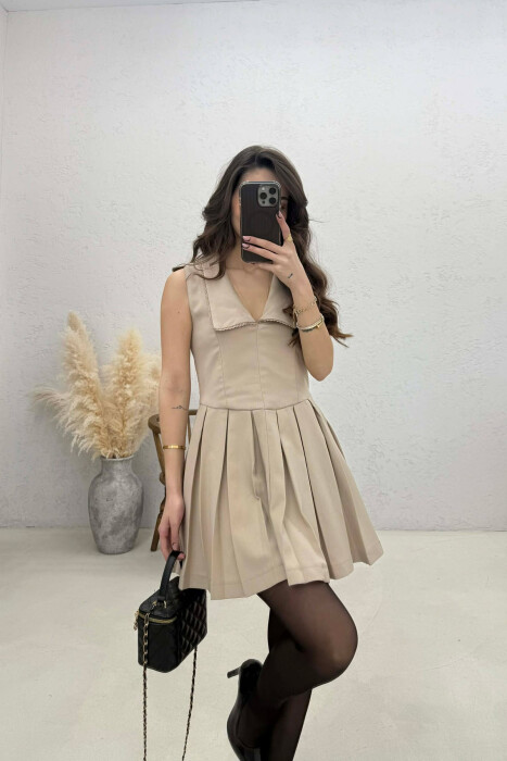 ONE COLOR SLEEVELESS WOMAN DRESS BEIGE/BEZHE - 5