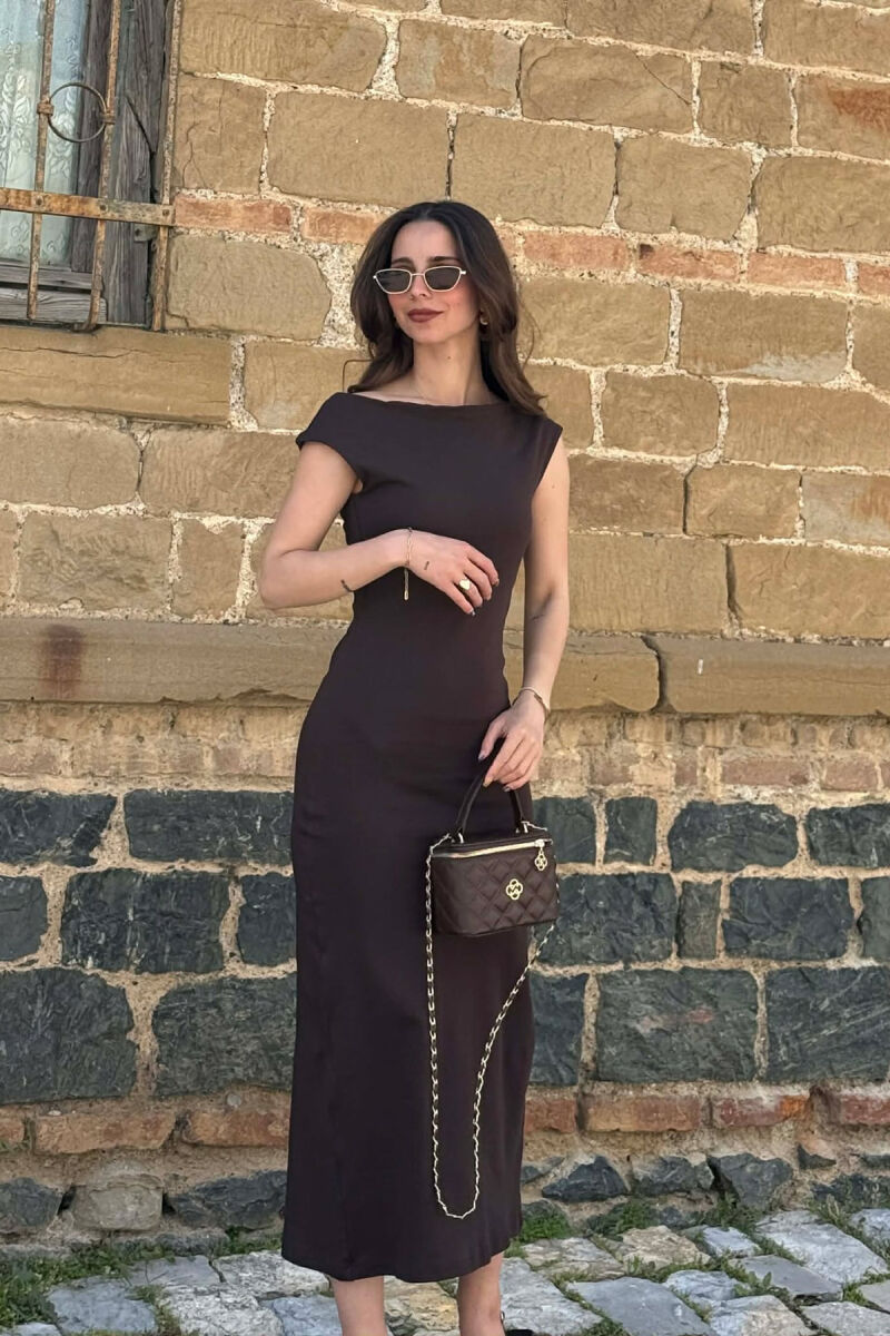 ONE COLOR SLEEVELESS WOMAN DRESS DARK BROWN/KAE - 4