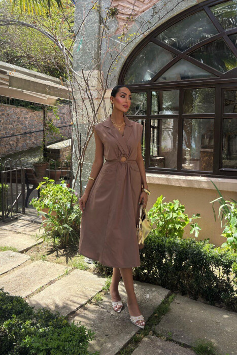 ONE COLOR SLEEVELESS WOMEN DRESS BROWN/KAFE 