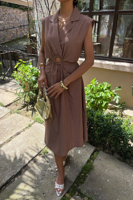 ONE COLOR SLEEVELESS WOMEN DRESS BROWN/KAFE - 2