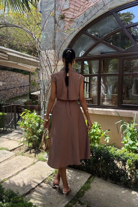ONE COLOR SLEEVELESS WOMEN DRESS BROWN/KAFE - 3
