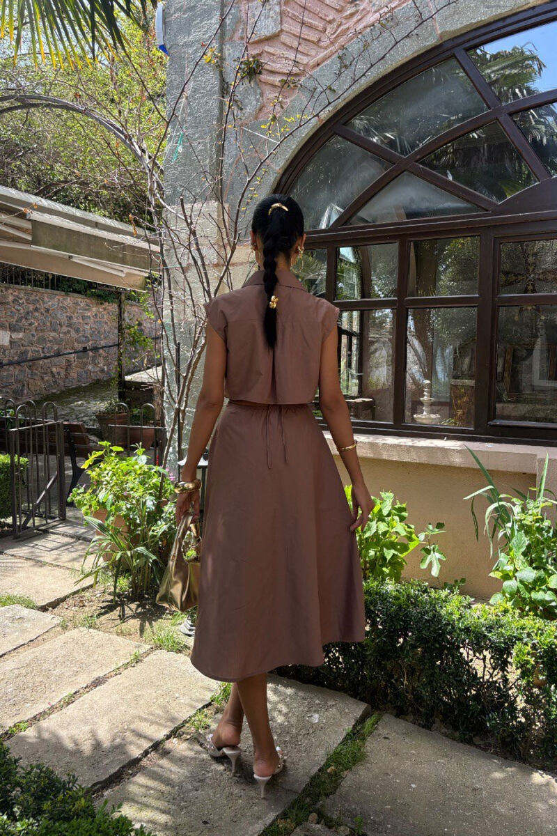 ONE COLOR SLEEVELESS WOMEN DRESS BROWN/KAFE - 3
