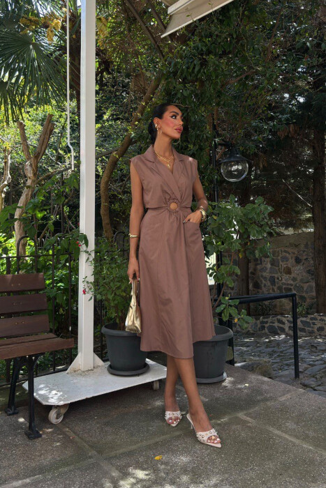 ONE COLOR SLEEVELESS WOMEN DRESS BROWN/KAFE - 4