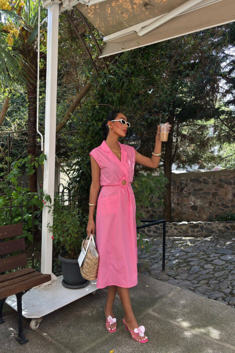 ONE COLOR SLEEVELESS WOMEN DRESS PINK/ROZE 