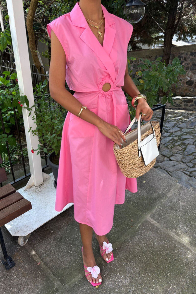 ONE COLOR SLEEVELESS WOMEN DRESS PINK/ROZE - 5