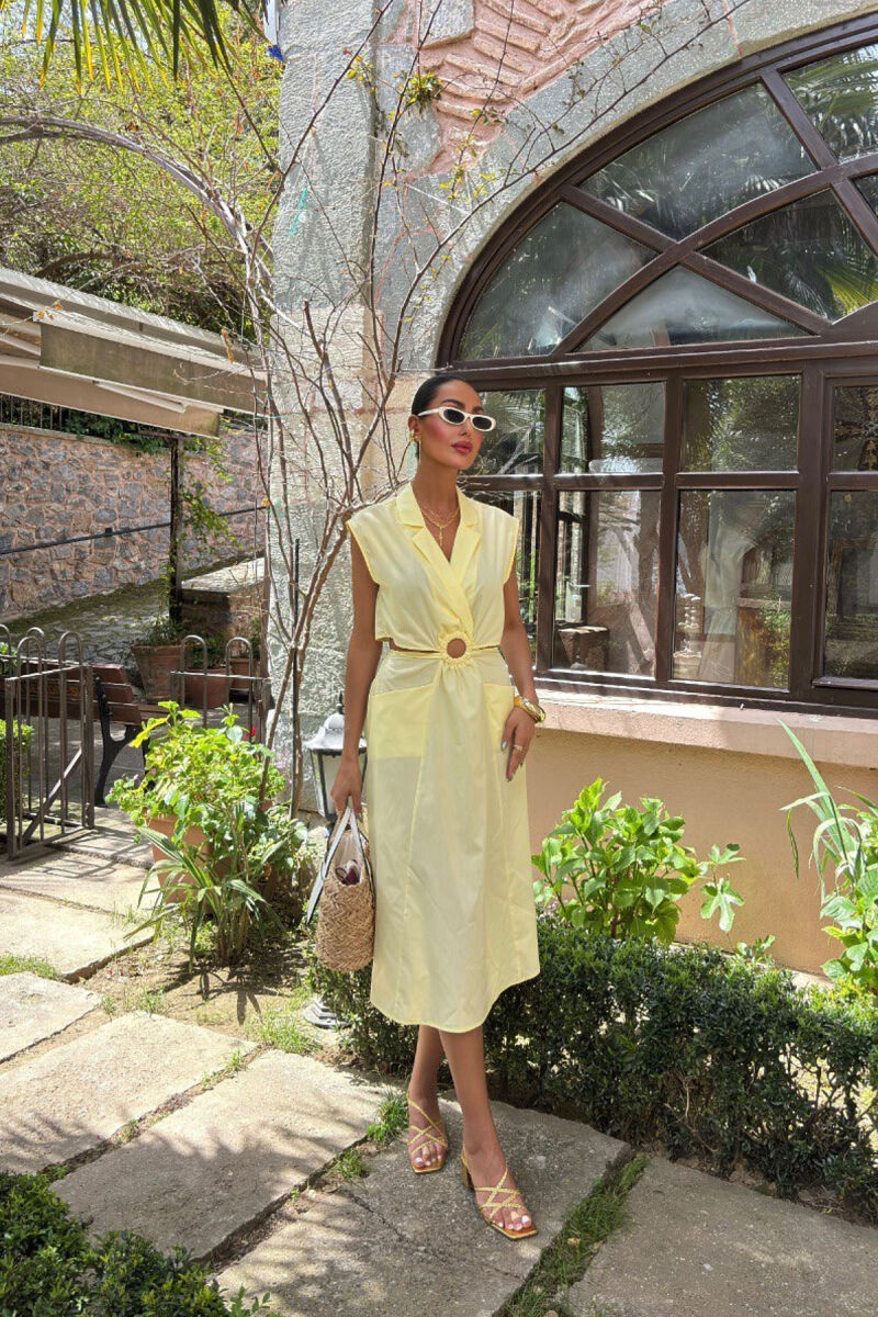 ONE COLOR SLEEVELESS WOMEN DRESS YELLOW/E VERDHE - 1