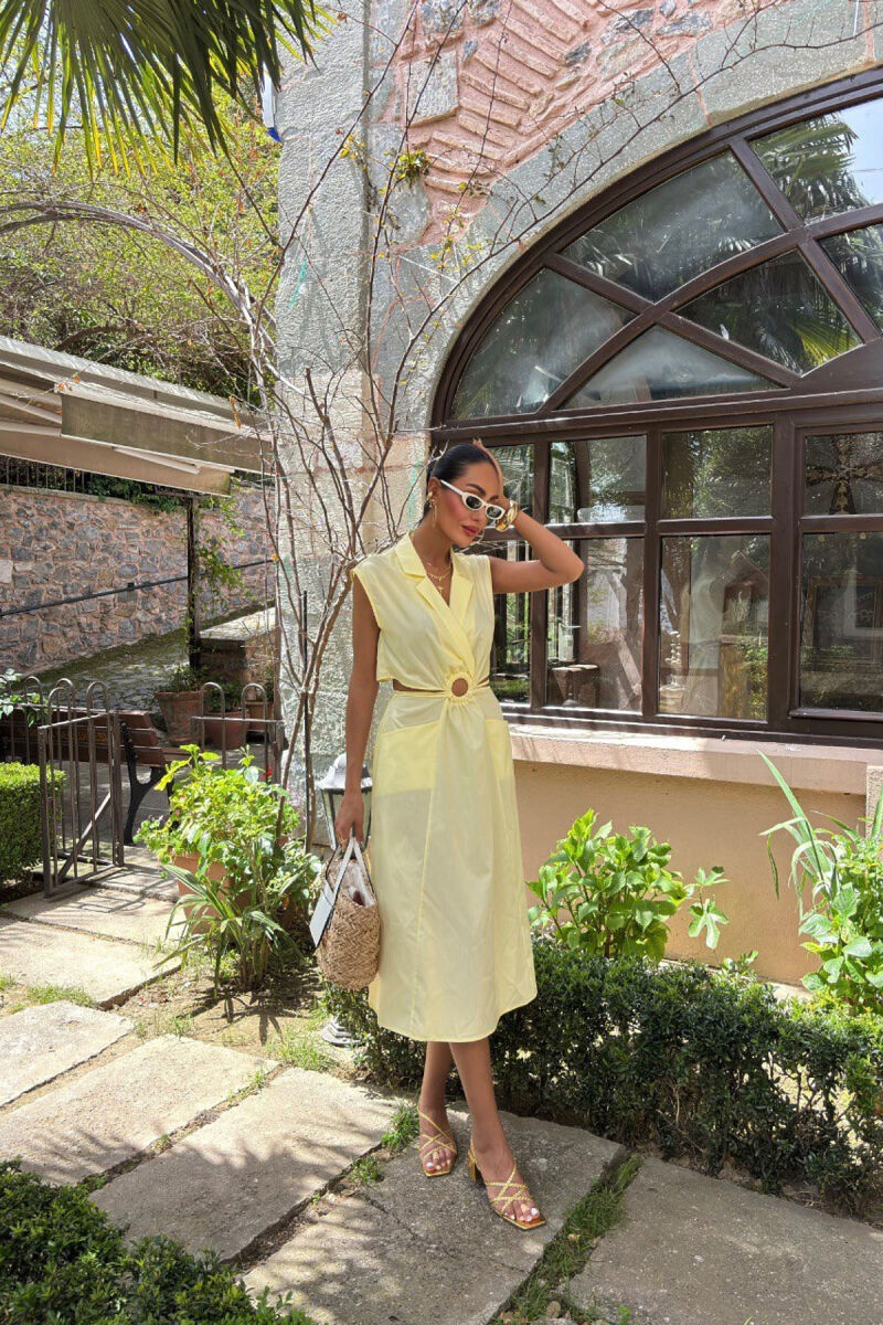 ONE COLOR SLEEVELESS WOMEN DRESS YELLOW/E VERDHE - 2