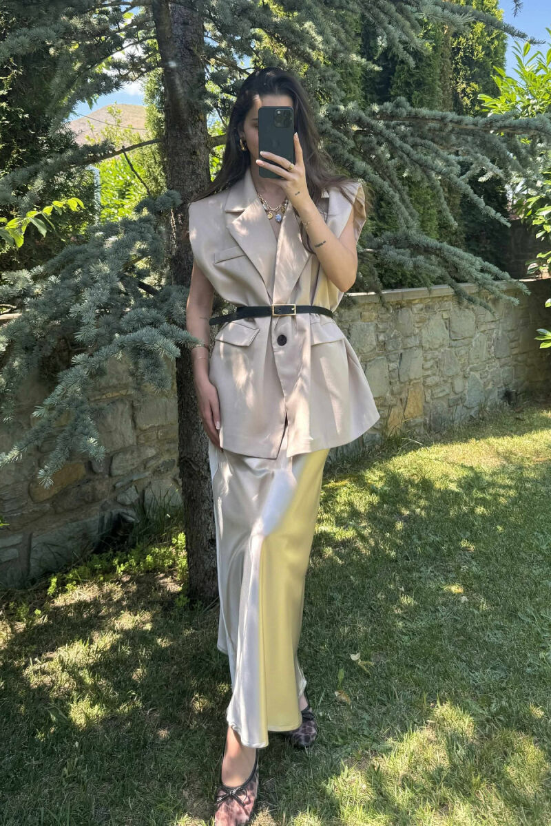 ONE COLOR SLEEVELESS WOMEN JACKET BEIGE/BEZHE - 2
