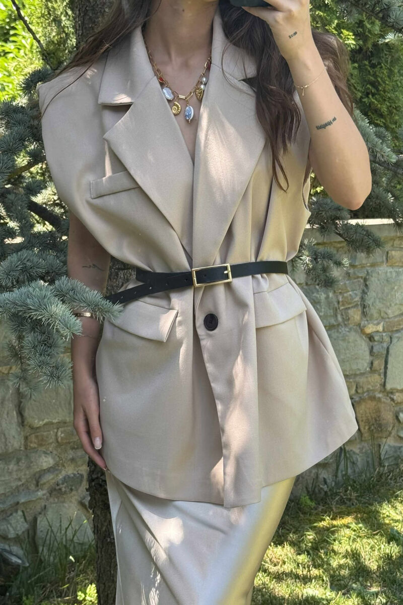 ONE COLOR SLEEVELESS WOMEN JACKET BEIGE/BEZHE - 3