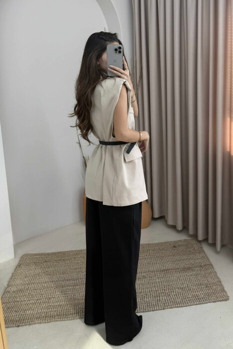 ONE COLOR SLEEVELESS WOMEN JACKET BEIGE/BEZHE - 3