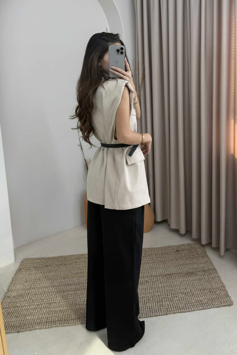 ONE COLOR SLEEVELESS WOMEN JACKET BEIGE/BEZHE - 3