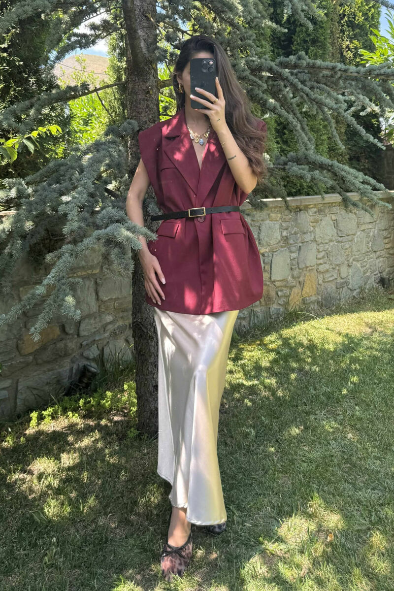 ONE COLOR SLEEVELESS WOMEN JACKET BURGUNDY/VISHNJE - 1