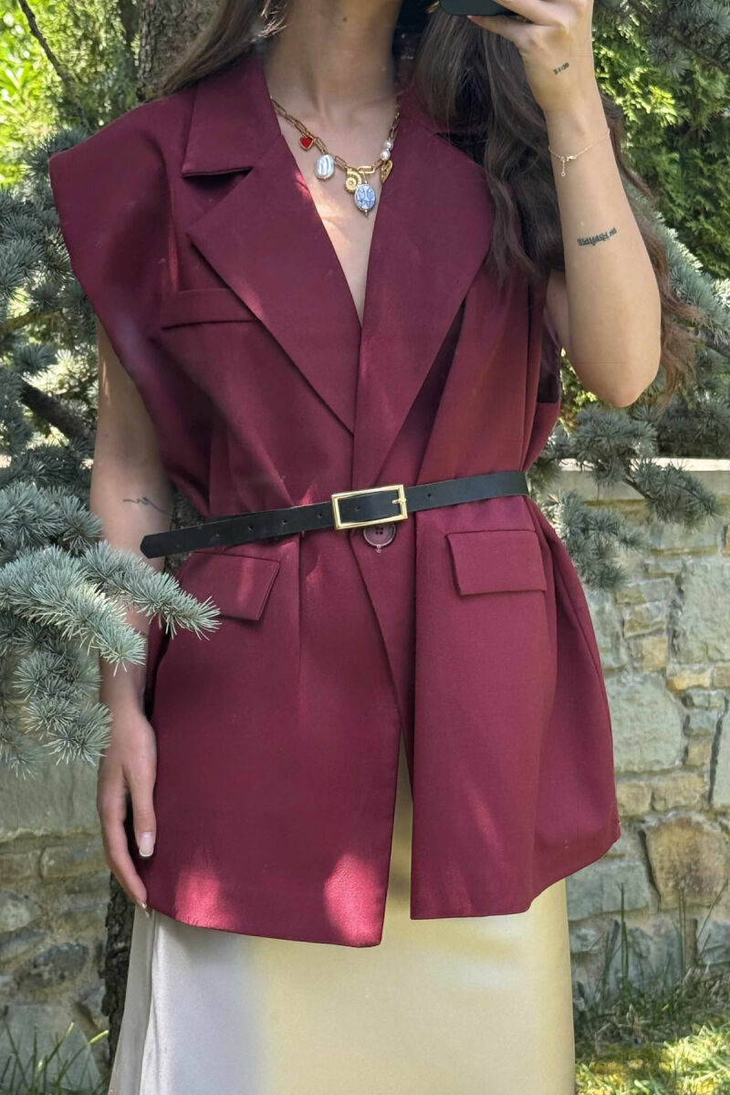 ONE COLOR SLEEVELESS WOMEN JACKET BURGUNDY/VISHNJE - 2